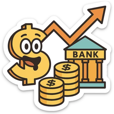 Add a cartoon bank building to the economy icon, keep the style consistent with lineal color icon with black outlines and transparent background. sticker