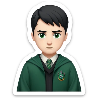 Jamie Yeates is Marcus Flint in harry potter, wear hogwarts slytherin uniform, short black hair, bulky face, often scowling or looking grumpy give him an intimidating presence sticker