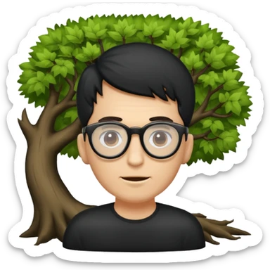 Une souche d'arbre mort avec un homme noir à lunette couché dessous sticker