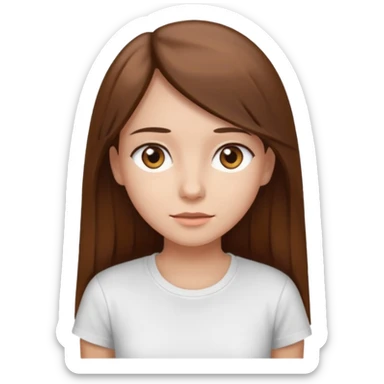Chica de pelo liso ,largo y marrón con ojos color marrón claro y una camiseta blanca y la piel blanca sticker