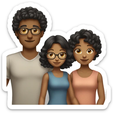 Family of 3; MOM IS A TAN SKIN GIRL, with LONG WAVY BLACK HAIR and BANGS; DAD IS A LIGHT BROWN SKIN BOY, GLASSES, with SHORT STRAIGHT BLACK HAIR; YOUNG GIRL IS A TAN SKIN GIRL, with LONG BROWN CURLY HAIR sticker