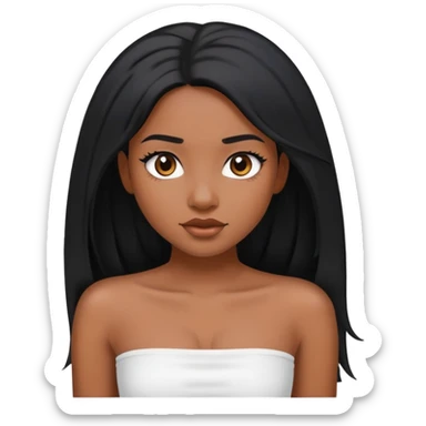 Black girl with long black hair wearing a white tube top sticker