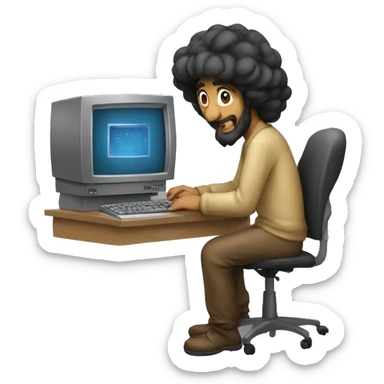 Graphic designer saudi working on an oldest computer sticker