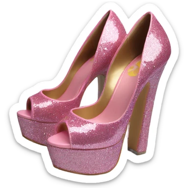 Very high platform glitter heels pink sticker