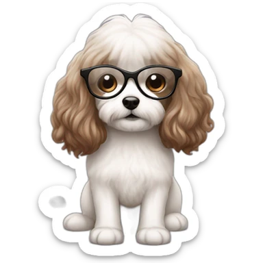 Long straight brown hair, eyeglassed turkish girl with white maltipoo sticker