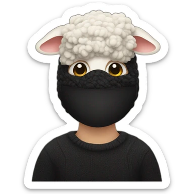 person with a lamb mask and black wool sticker