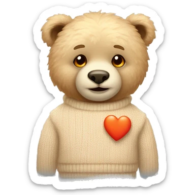 Teddy bear with Light color fur with orange eyes wearing a beige sweater with a red heart in the middle.  sticker