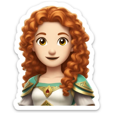 a white girl with long red curly hair and freckles, cosplaying Princess Zelda posing and smiling sticker