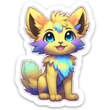 Anthro Fluffy Cool Cute Magical Elemental Shiny Colorful Neon Vibrant Colors Sparkle Kemono-style Chibi Fantasy-Animal-Fakémon-Pokémon-Hybrid Fur Sona Aesthetic Full Body sticker