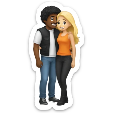 couple hug with warm smiles. The Girl have braun/black hair und the man blond/orange hair sticker