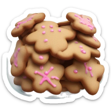 Realistic glass cookie jar with light pink lid full of gingerbread cookies isolated.  sticker