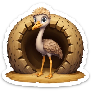 Ostrich with head inside a hole in the ground sticker