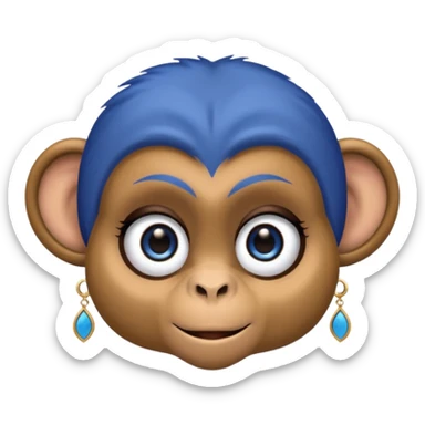 a monkey with long eyelashes and blue eyeshadow eyeliner, with earrings sticker