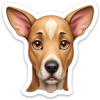 Cinematic Cute Fawn Great Dane Portrait Emoji, Head tilted playfully and inquisitively, showcasing a glossy fawn Fur with a subtle luster, round, sparkling amber eyes filled with curiosity, Simplified yet irresistibly adorable features, highly detailed, glowing with a warm, friendly glow, high shine, affectionate and gentle, stylized with a touch of whimsy, bright and endearing, soft glowing outline, capturing the essence of a mischievous yet loving pup, so playful it feels like it could lumber out of the screen and into your arms! sticker