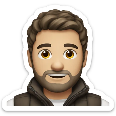 a white 30 year old man with dark brown hair and stubble in a gilet  sticker