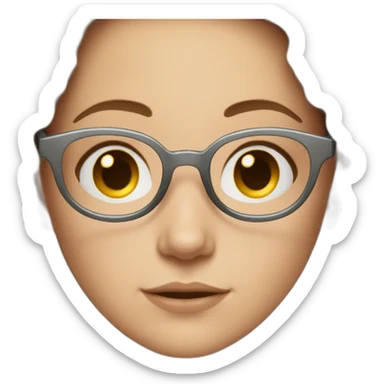 white girl with round silver glasses and really short brown slightly curly hair with no lipstick sticker