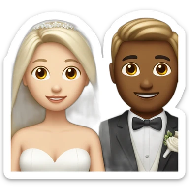 Tan brown hair woman and white blonde hair man getting married sticker