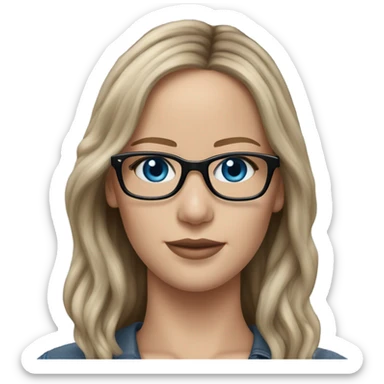 Lifelike  Jennifer Lawrence brunette lonh hair wearing black glasses and blue eyes  sticker