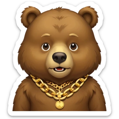 cute Russian grizzly bear wearing a rapper chain sticker