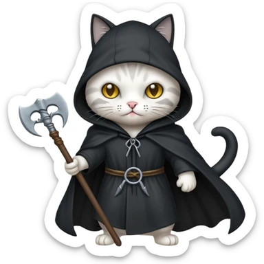cat fighting the grim reaper  sticker