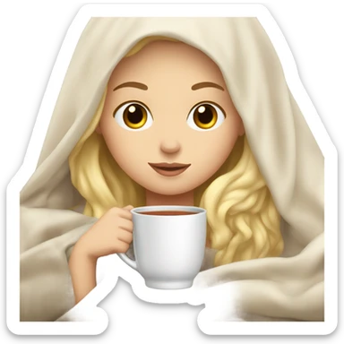 Blonde White girl under the blanket with a cup of tea  sticker