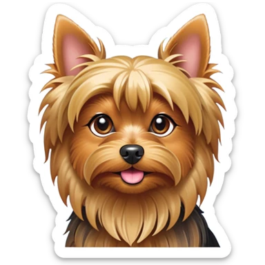 Cinematic Cute Yorkshire Terrier Portrait Emoji, Head perked with bright, twinkling eyes and a perky expression, showcasing a soft, silky fur in rich hues, simplified yet adorably detailed, glowing with a cheerful, inviting glow, high shine, exuding playful intelligence and spunky charm, styled with a gentle, whimsical outline, capturing the essence of a cute Yorkshire Terrier that appears ready to frolic off the screen with irresistible energy! sticker