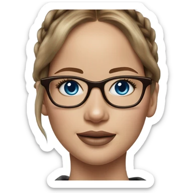 Hyper real Jennifer Lawrence with blue eyes glasses and chocolate hair in ponytail  sticker