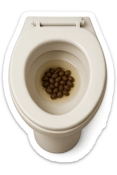 wc dentro cui cadono feci di animale a pallini, iperrealistico 4k sticker