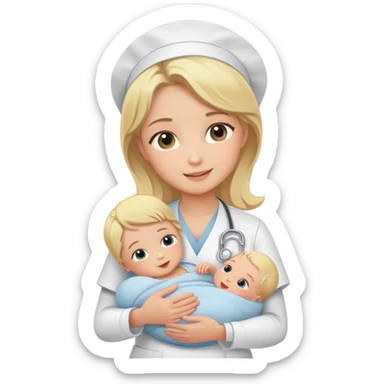 blonde nurse holding newborn baby sticker