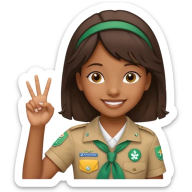 Create me a black Girl Scout emoji holding up Girl Scout hand sign 3 fingers on her right hand only sticker