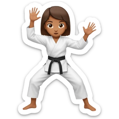 Ragazza castana che pratica karate, ha la cintura nera ed io tradizionale kimono bianco del karate, tira un calcio laterale oppure un pugno oppure è in posizione di guardia sticker
