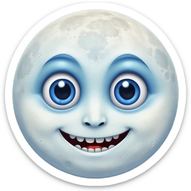 Full moon with big blue glaring eyes and a creepy smile sticker