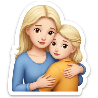 Aunt gives the girl a hug sticker