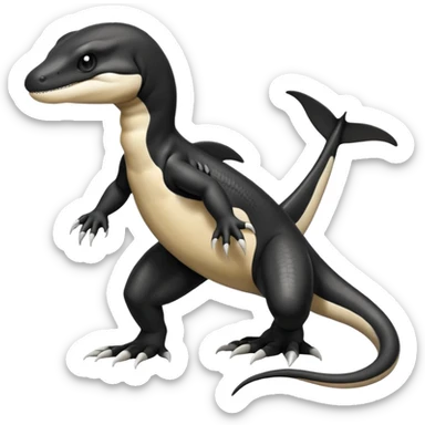 Black and white Orca-reptile-reptilian-lizard-skink-gecko-Digimon-Fakémon-hybrid full body, two legs, arms, tail sticker