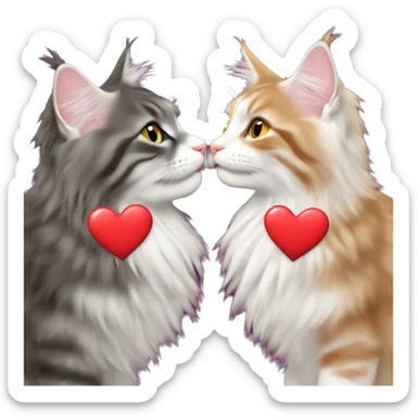Two Maine coons of different colours kissing with a love heart in front   sticker