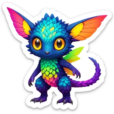 lush warm-colored colorful neon-colored Fakémon-Trico-creature (full body) sticker