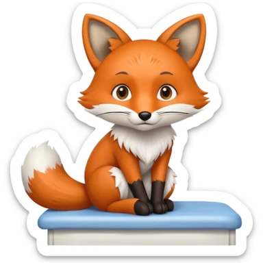 A small fox patient with bandaged tail, sitting shyly on the exam table.
 sticker