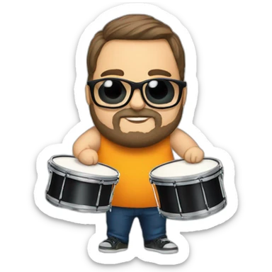 Fat boy Beard glasses playing drums sticker