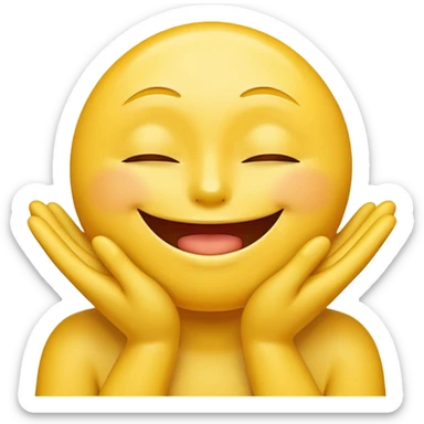 emoji-style yellow smiley face character, proud and warm, kissing its own glowing golden hands, expression satisfied and playful, eyes half-closed, clean bold lines, smooth shading, high-contrast, compact emoji format, transparent background sticker
