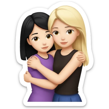 Hug from back blond girl black hair girl sticker