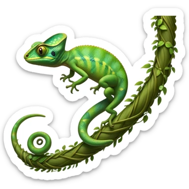 cinematic-chameleon-realistic-full-body-climbing-emoji,-slender-body-gripping-a-twisting-vine-with-prehensile-feet,-scaly-green-skin-shifting-shades-with-its-environment,-large-bulging-eyes-rotating-independently,-delicate-coiled-tail-curling-behind,-long-tongue-slightly-protruding-as-if-ready-to-strike,-simplified-yet-realistic-focused-features,-highly-detailed,-glowing-with-an-ethereal-forest-light sticker