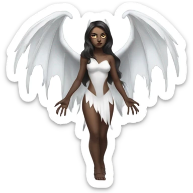 White skin, brunette demon woman with wings full body sticker