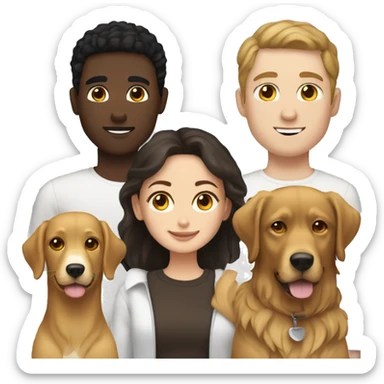 White woman with dark hair and brown eyes with a white man with dark hair and brown eyes and a golden retriever  sticker