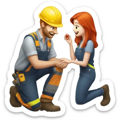construction worker proposing marriage to red head girl sticker