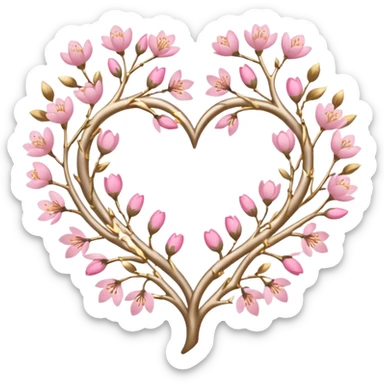 heart entwined with sakura branches and very prominent gold and silver details sticker