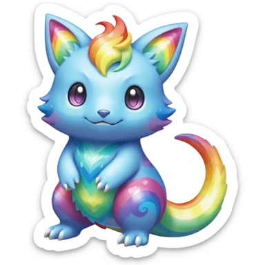 Oversaturated Rainbow-swirled Sparkly Ethereal Soft Pokémon-Fakémon-Digimon-Creature, (full body) sticker