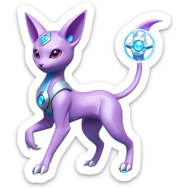 Mechanical Miraidon-Espeon-Mewtwo-Fakémon-hybrid-creature (full body) with glowing eyes  sticker