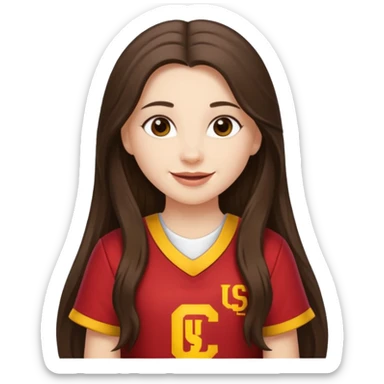 white happy long haired brunette girl in USC song girl outfit sticker