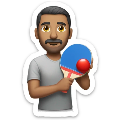 Turkish man with short hair holding a ping pong bat sticker