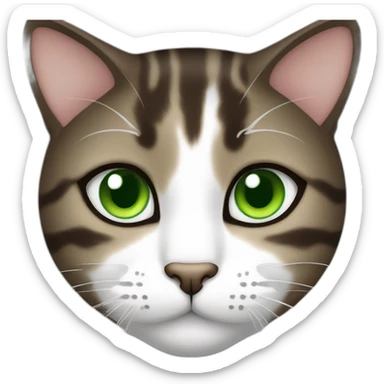 Dark Brown and white tabby cat with green eyes sticker